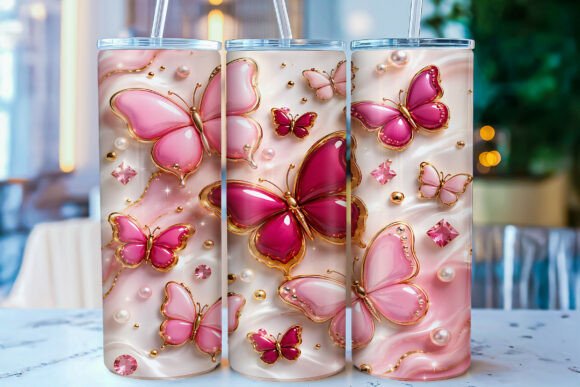 3D Inflated Pink Butterfly Tumbler Wrap