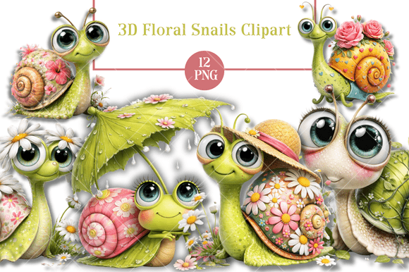 Bring Nature to Life with 3D Floral Snails Clipart