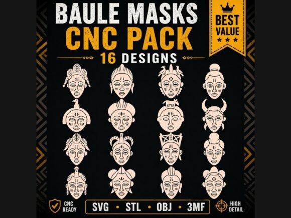 Bringing Ivory Coast Heritage to Life with the 16 Baule African Masks CNC 3D Pack