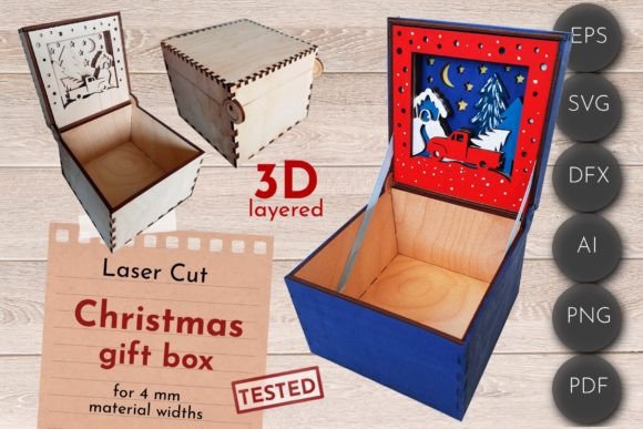 Christmas Gift Box, Laser Cut Svg, 3D