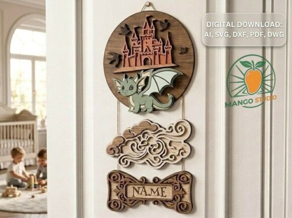 Evaluating the 3D Dragon Castle Nursery Door Sign SVG for Custom Laser Projects