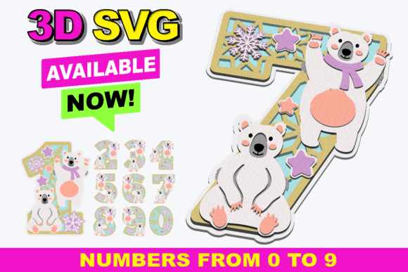 Polar Bear Numbers 3D SVG for Creative Projects